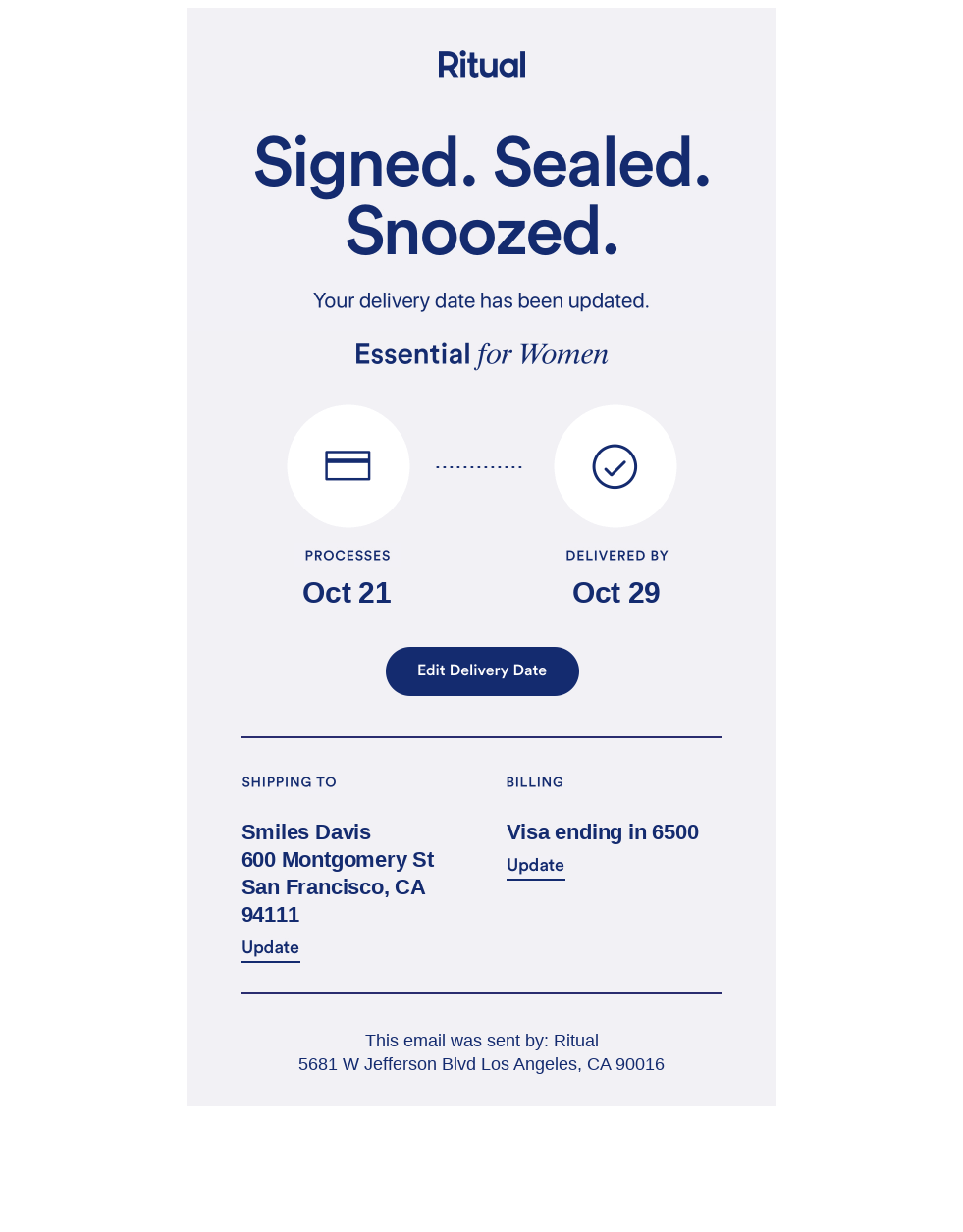 You've successfully changed your delivery date.