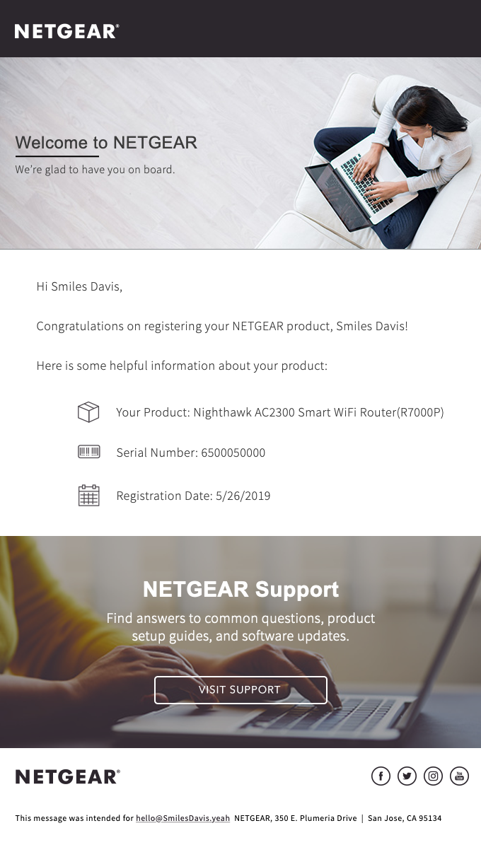NETGEAR Product Registration Confirmation