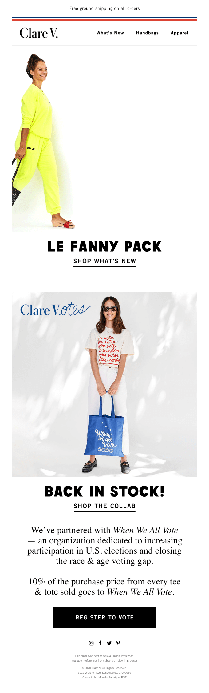 Clare V. use vote as their subliminal message in email marketing