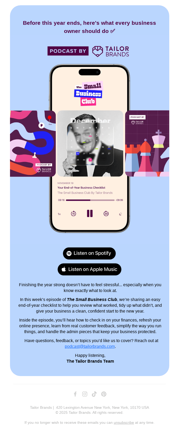 🎙️ New Episode: Do this before 2026 from Tailor Brands - Desktop Email ...