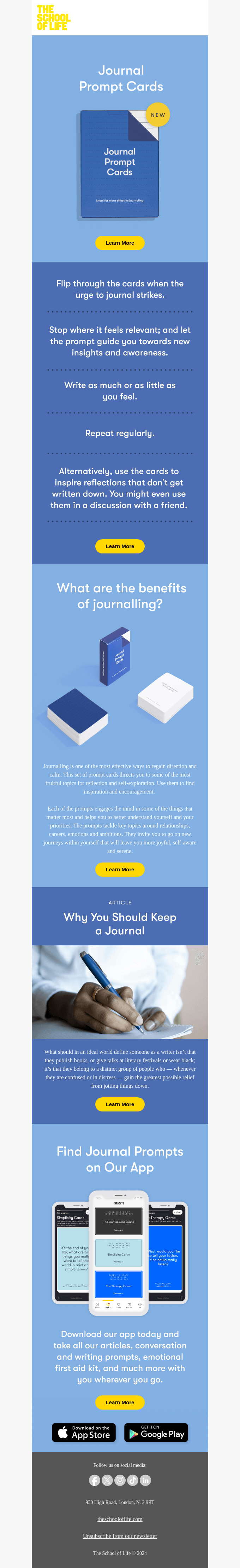 New: Journal Prompt Cards from The School of Life - Desktop Email 