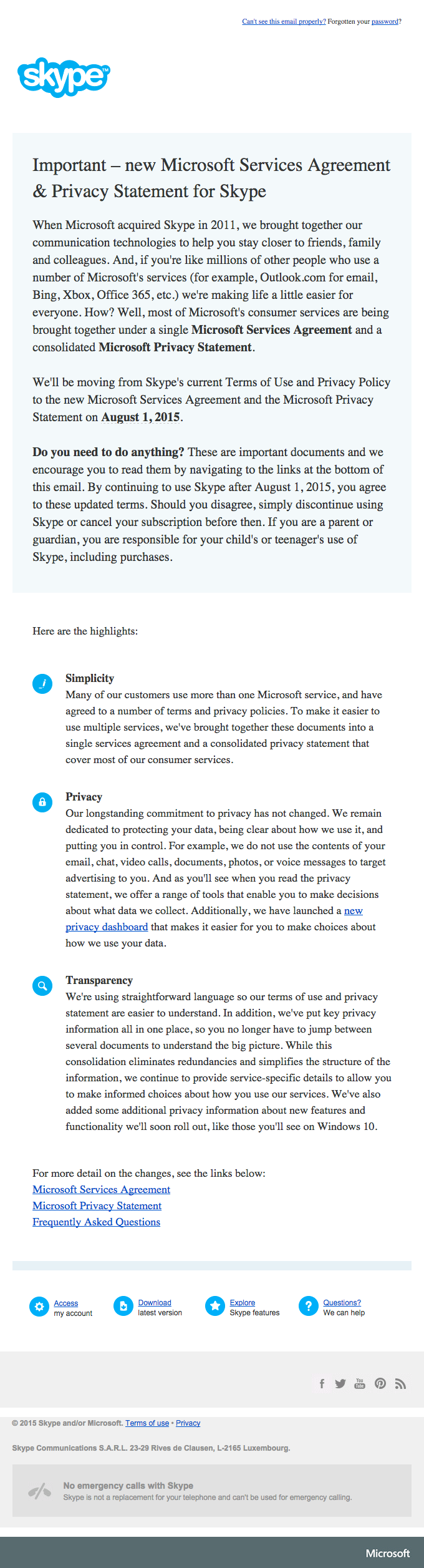Important – new Microsoft Services Agreement &amp; Privacy Statement 