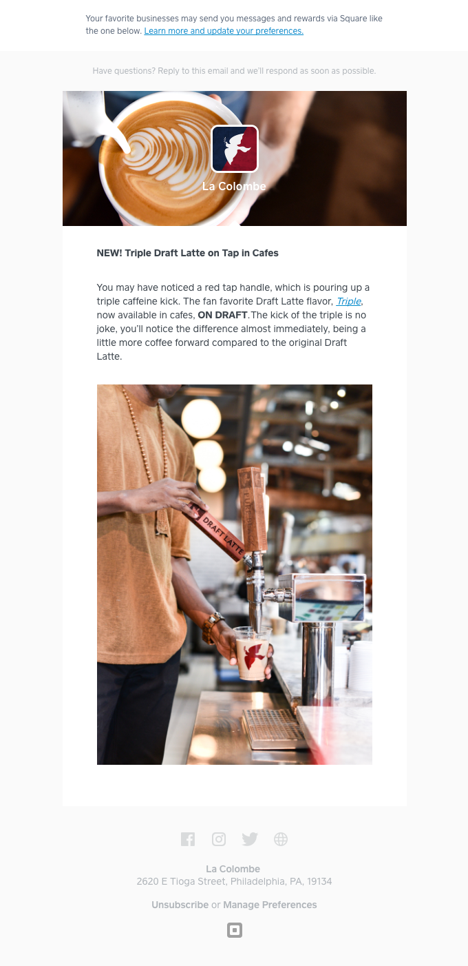NEW! Triple Draft Latte on Tap in Cafes