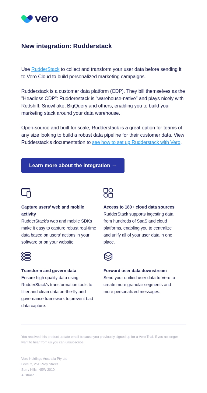 [New] Vero Cloud integration: Rudderstack