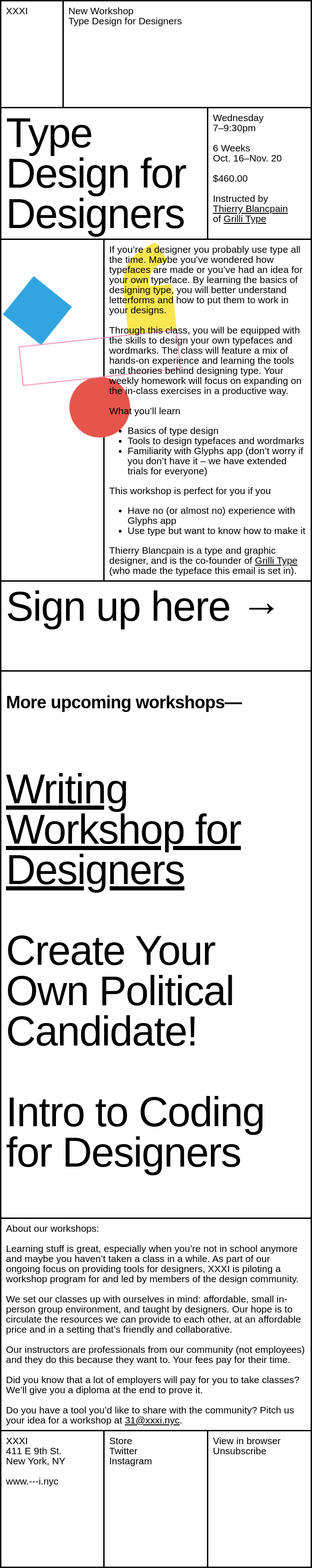 New Workshop at XXXI: Type Design for Designers