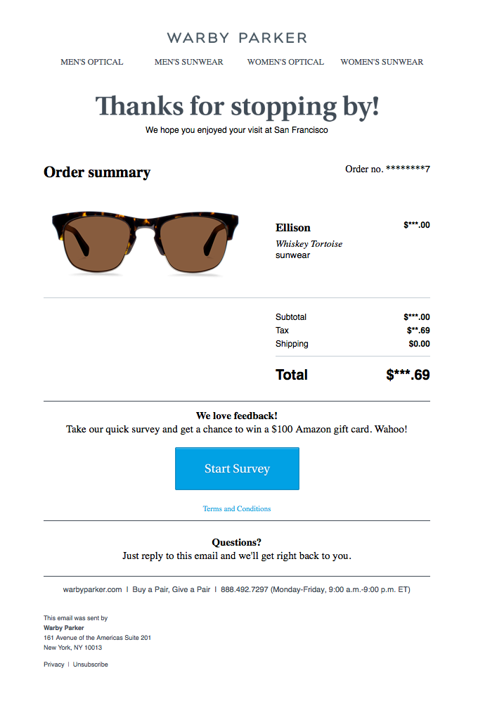 Image result for warby parker purchase email