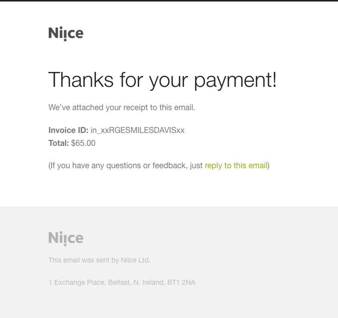 Niice payment receipt from Niice Desktop Email View Really Good Emails