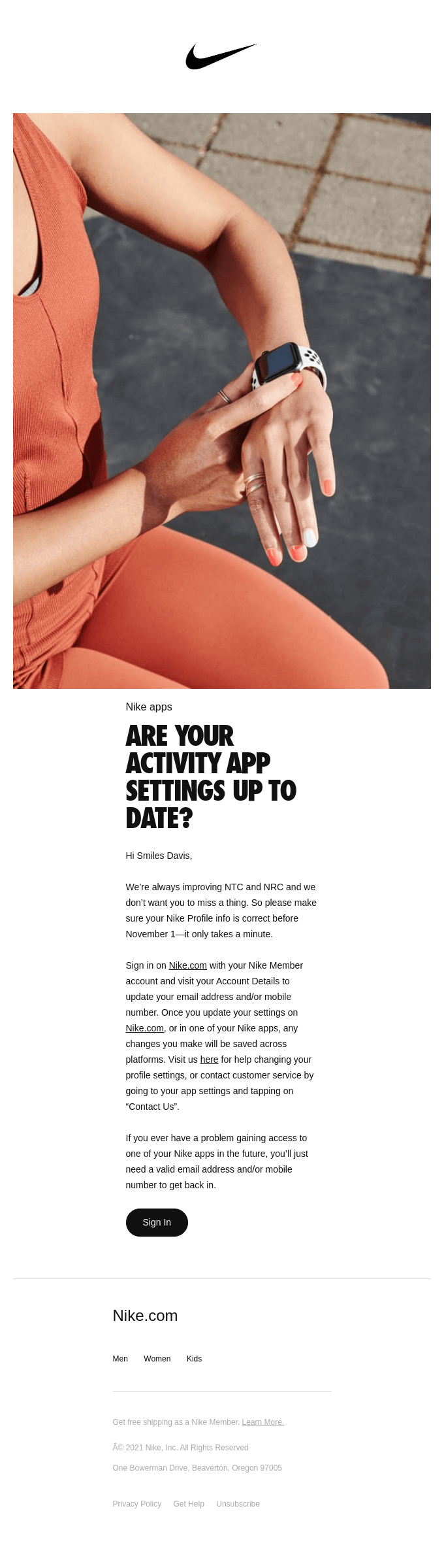 Exclusión Preguntarse cueva Nike Activity App Update: Don't Miss a Thing from Nike - Desktop Email View  | Really Good Emails