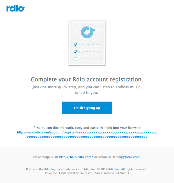 Reminder: Almost done signing up for Rdio