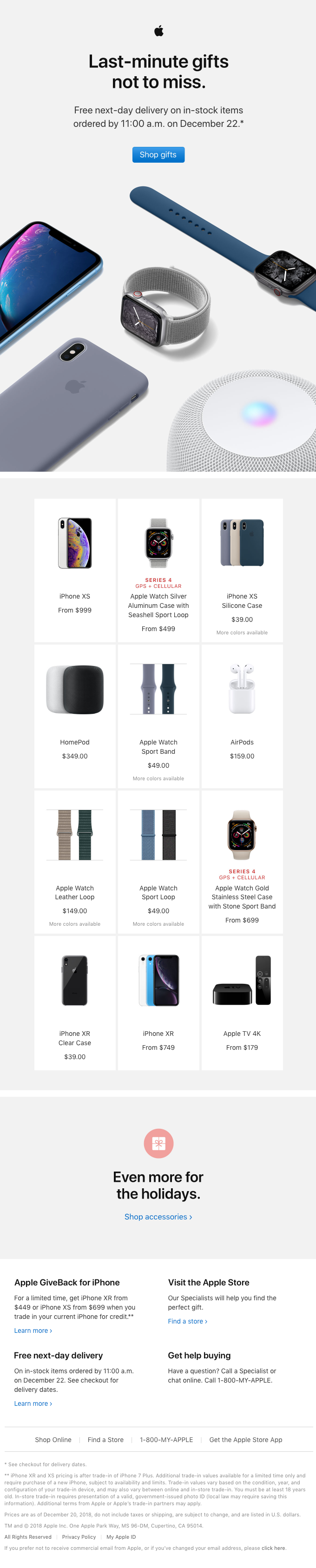 Order last-minute gifts from Apple by December 22.