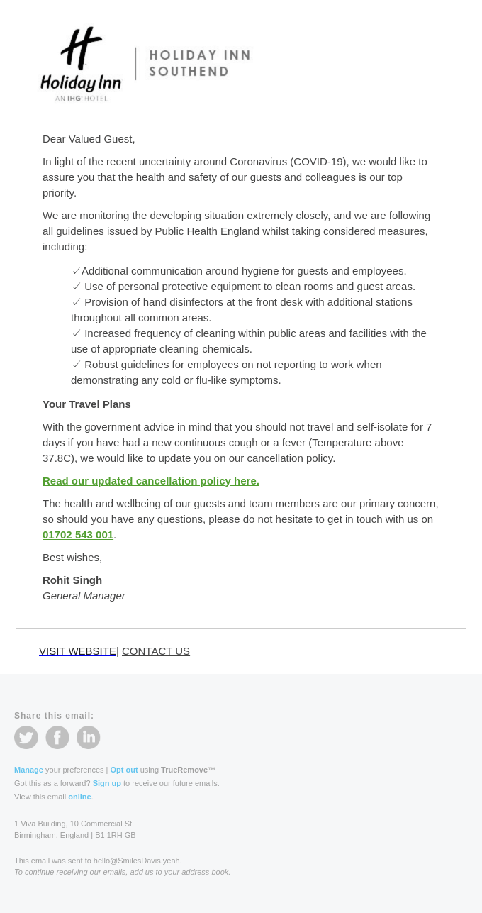 Our commitment to your health and safety