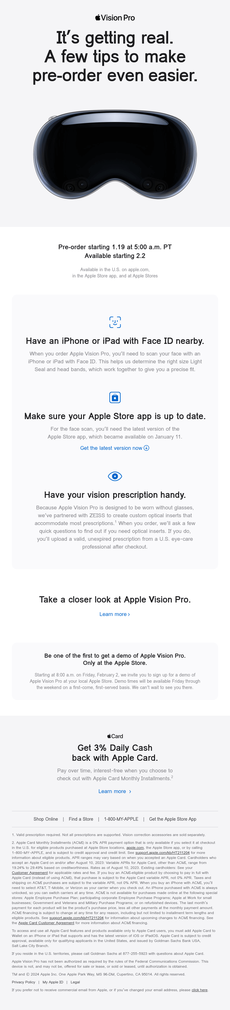 Prepare for Apple Vision Pro pre-order on January 19.