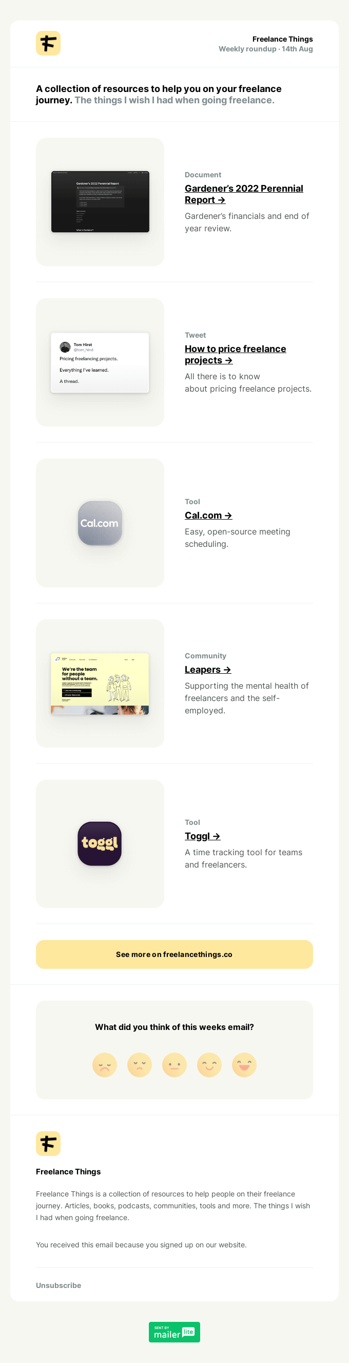 Pricing freelance projects, Gardener’s Perennial Report, Cal, Leapers, Toggl