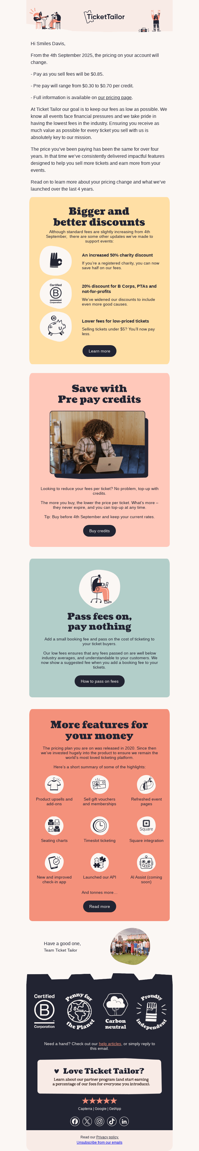 Pricing updates from 4th September