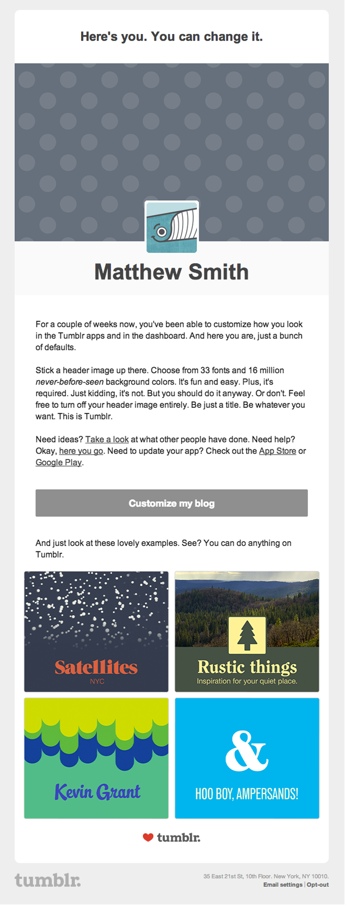 Product Tour Onboarding Email From Tumblr