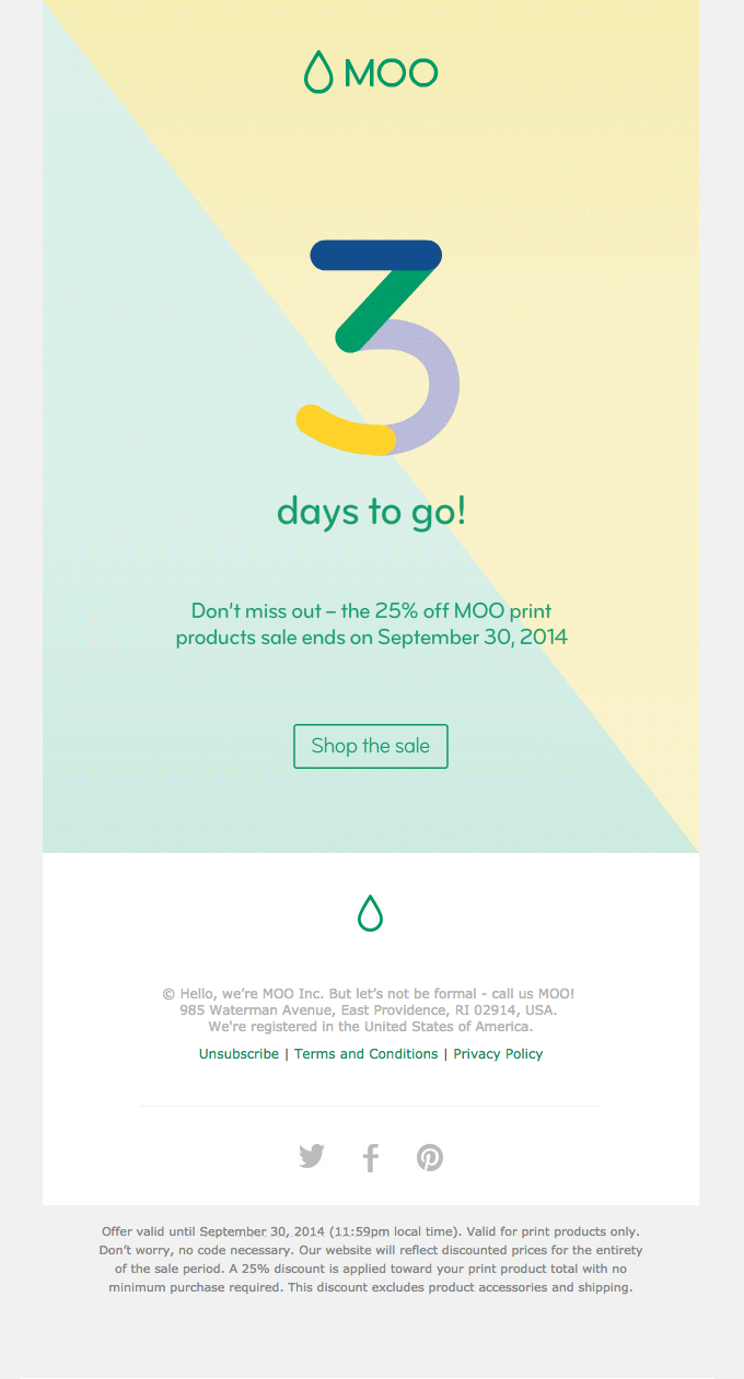 Promotional Print Sale Email from Moo