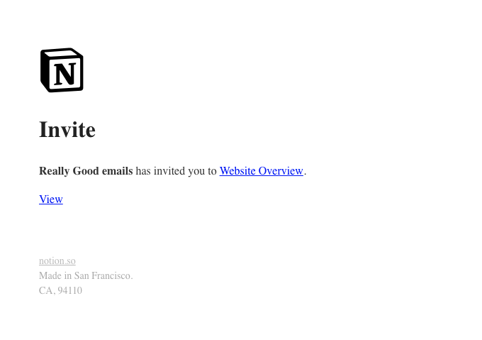 Really Good Emails has invited you to Website Overview from Notion ...