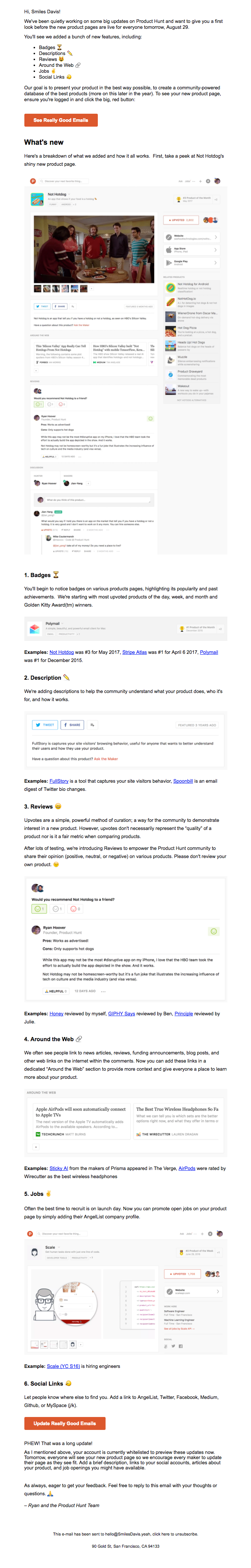 Really Good Emails updated on Product Hunt