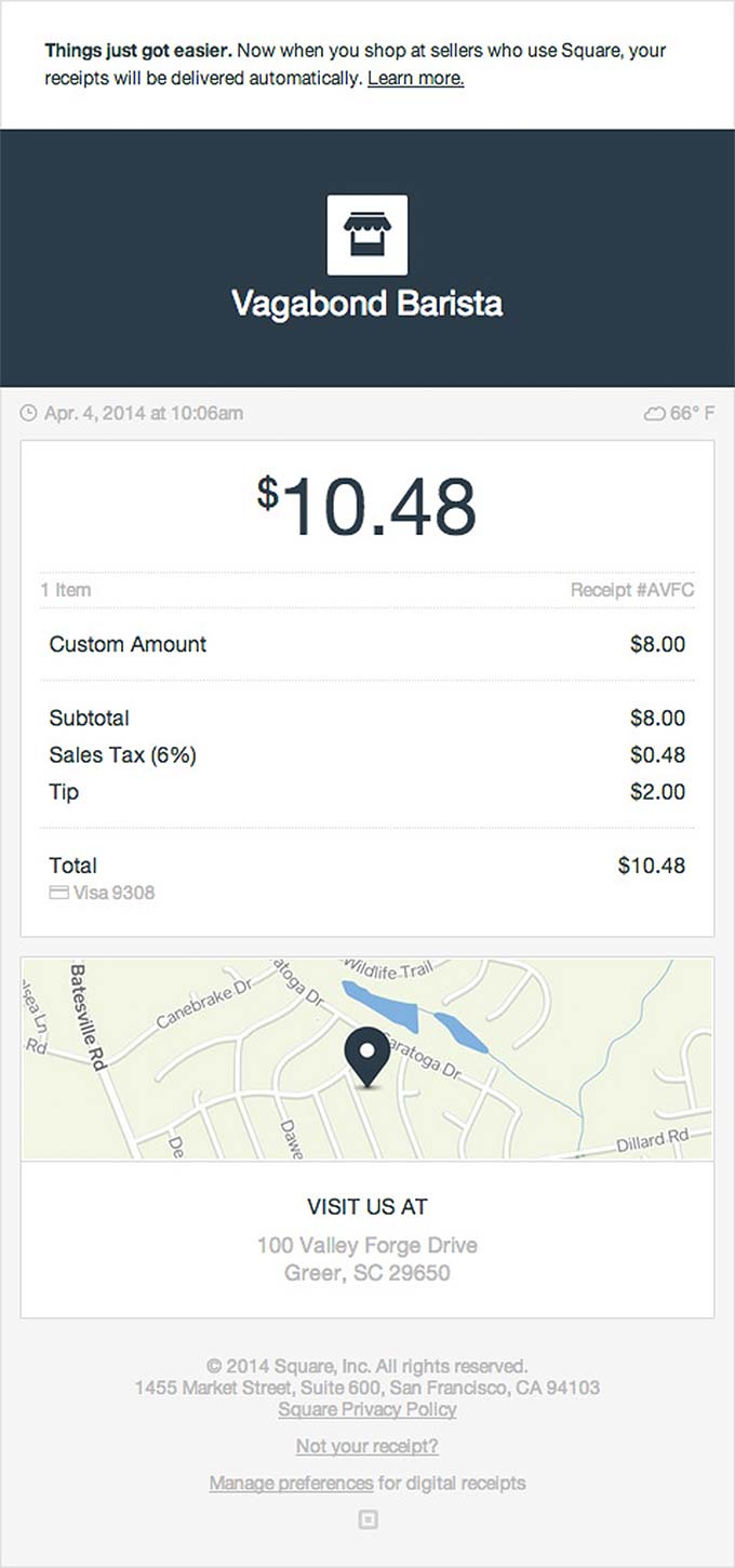 Receipt Email Design from Square