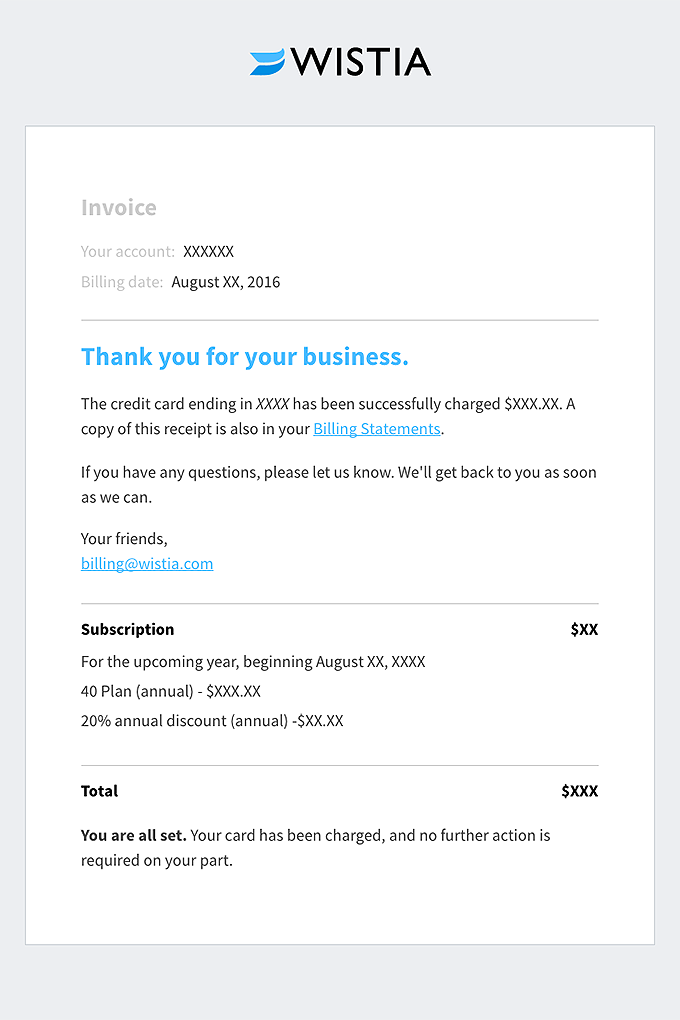 Receipt for Wistia Payment