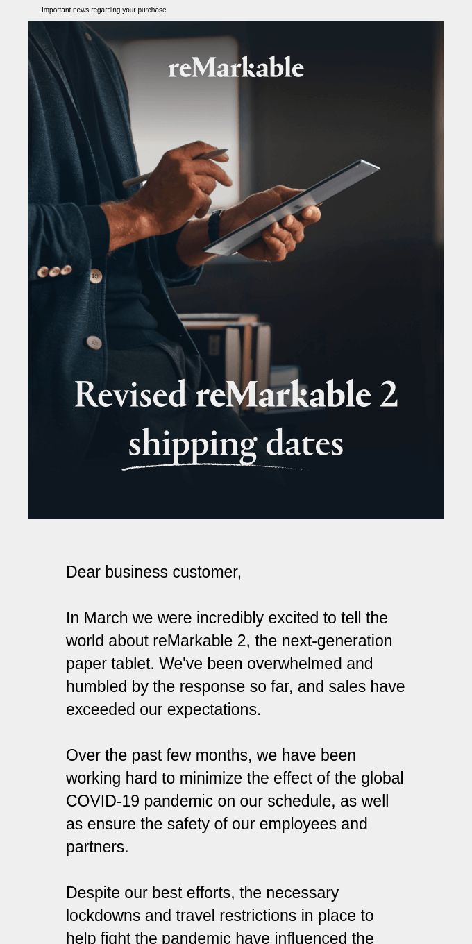 reMarkable 2 delayed