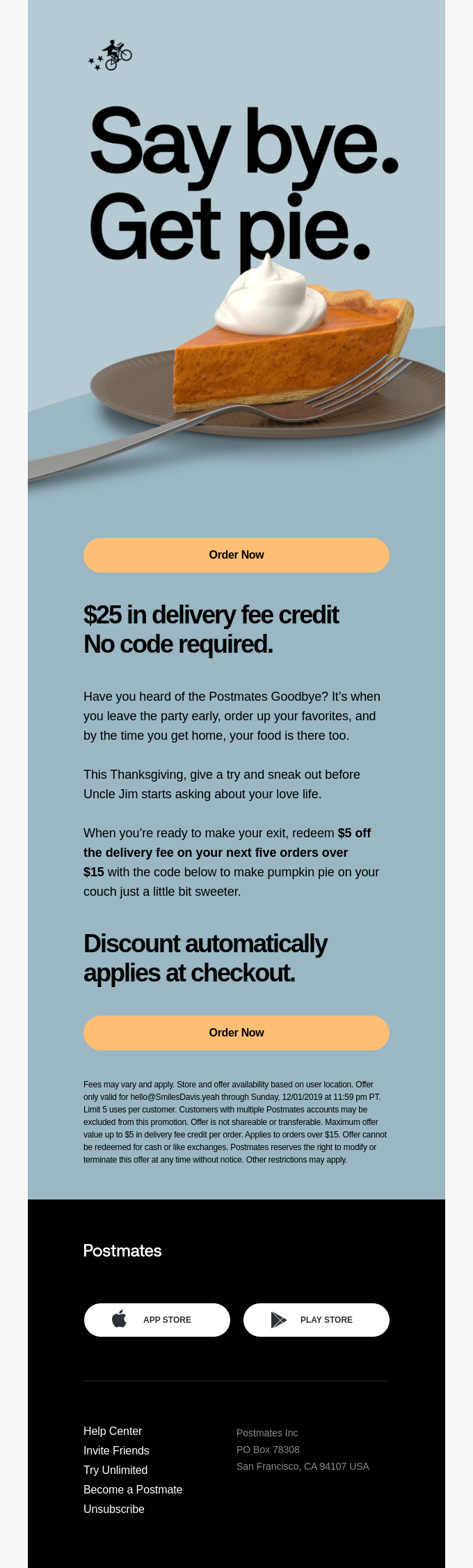 Reminder: $25 Delivery Fee Credit