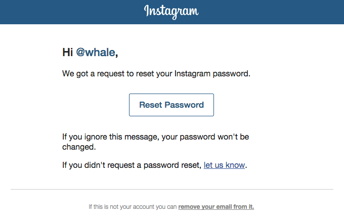 Reset Your Password from Instagram Desktop Email View Really Good 