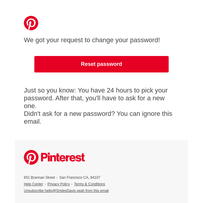 Reset your password on Pinterest