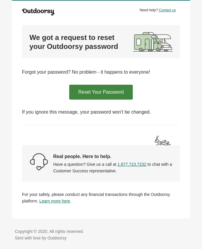 Reset your password with Outdoorsy