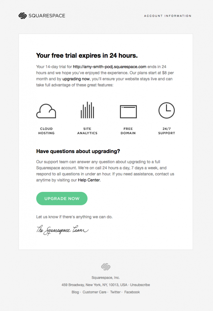 Retention Email Design from Squarespace