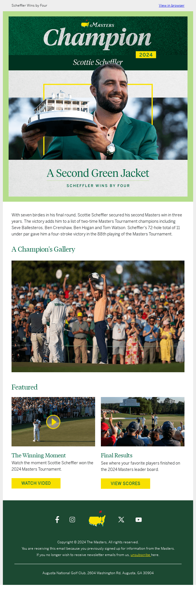 Scottie Scheffler Wins the 88th Masters Tournament