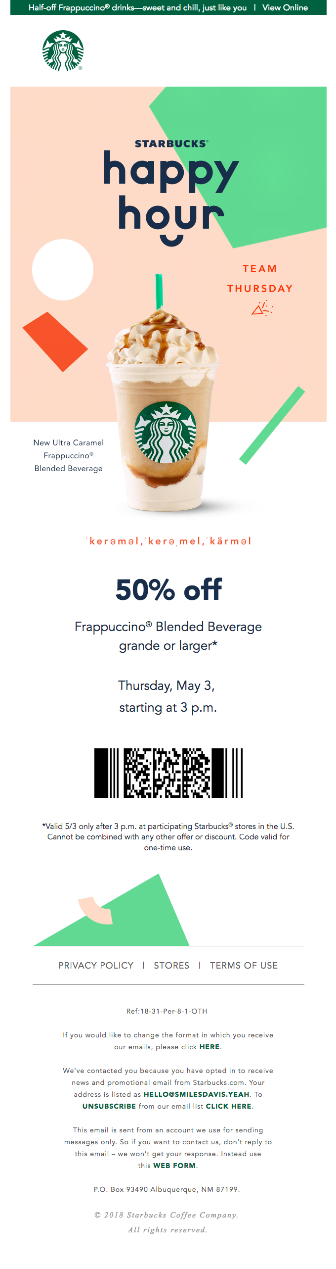 See you at Starbucks® Happy Hour from Starbucks Desktop Email View