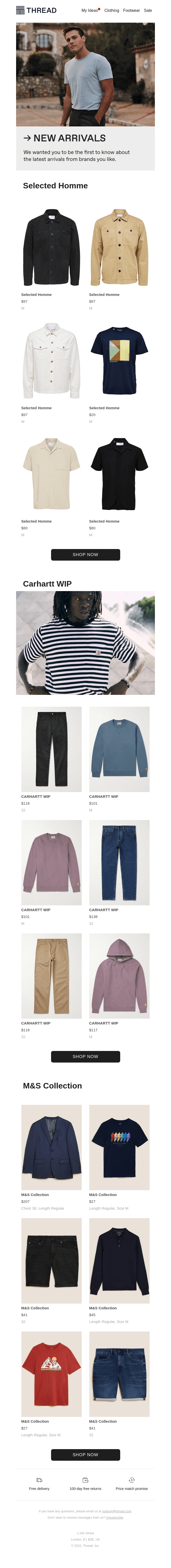 Shop new arrivals from Selected Homme, M&S Collection and Carhartt WIP