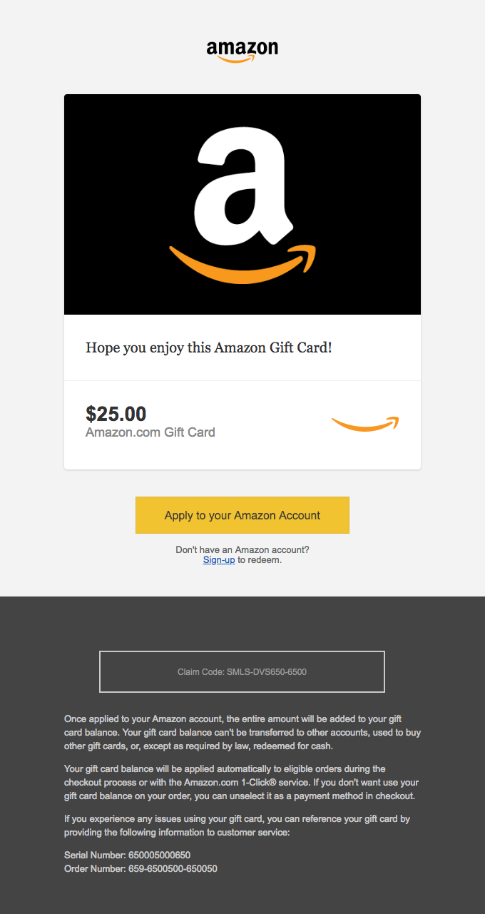 Smiles Davis Sent You An Amazon Com Gift Card Really Good Emails
