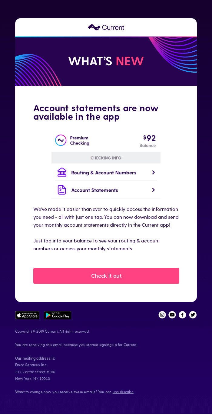 Smiles Davis, your Account Statements are now in the Current app! ✅