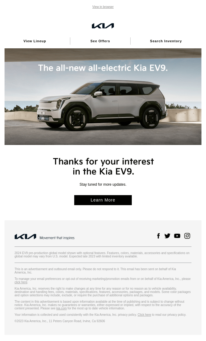 Smiles Davis, your request for Kia EV9 info was received.