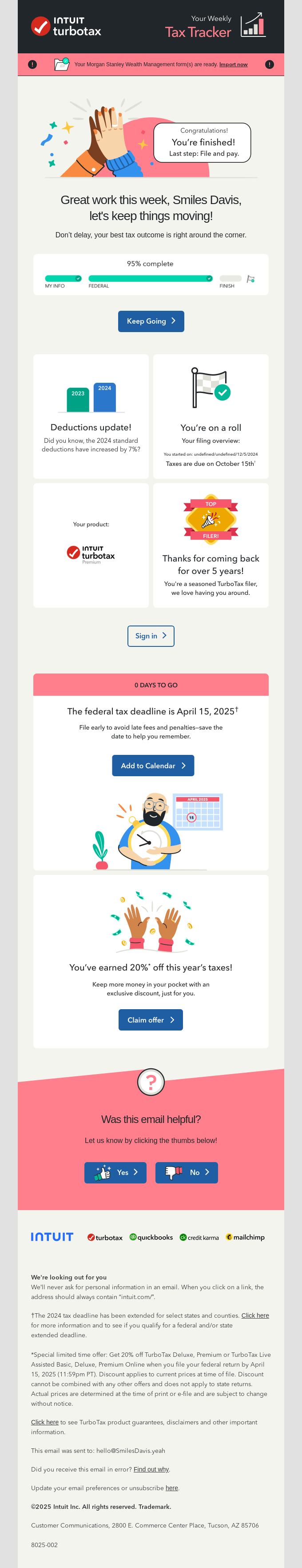 Smiles Davis: your weekly tax tracker progress update