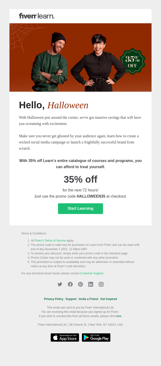 Special Halloween offer! 35% off all courses and programs