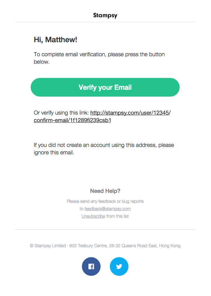 Stampsy email verification