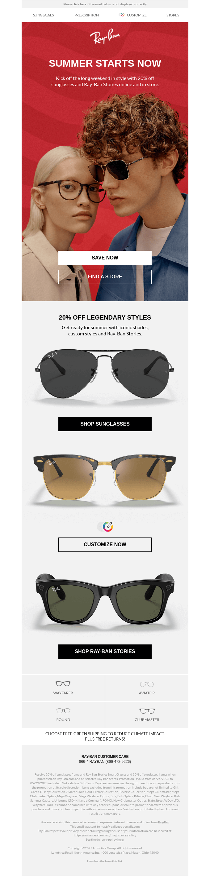 Start summer right | 20% off sunglasses