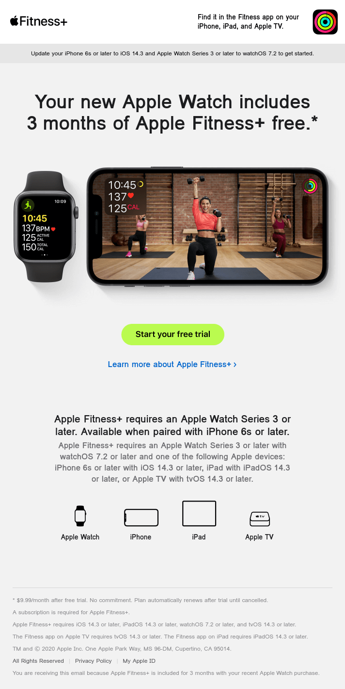Start your free 3-month Apple Fitness+ trial.