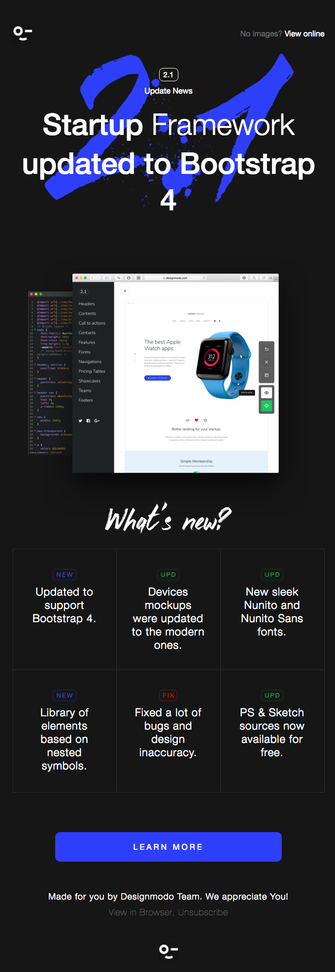 Startup Framework 2 Updated To Bootstrap 4, And More… - Desktop View ...