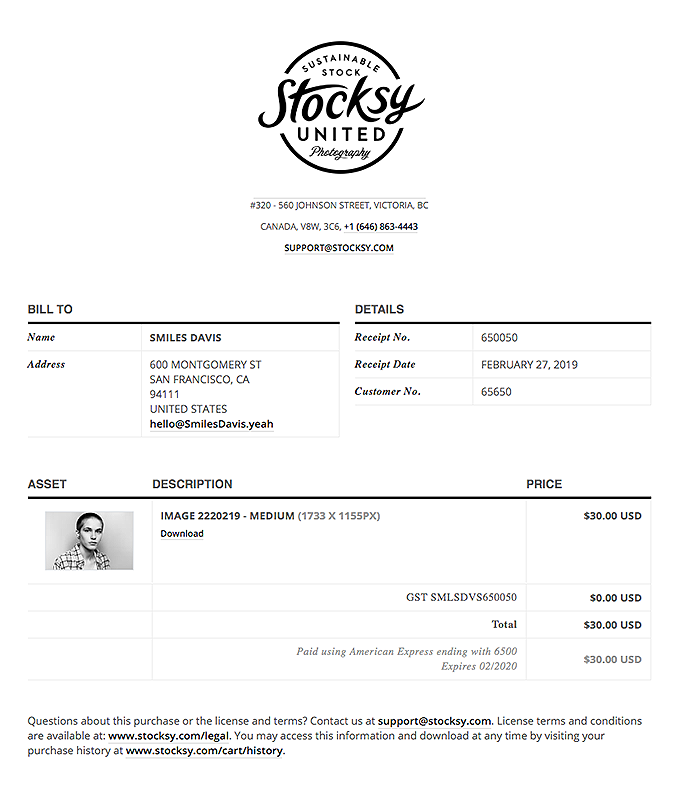 Stocksy - Your Purchase Details 
