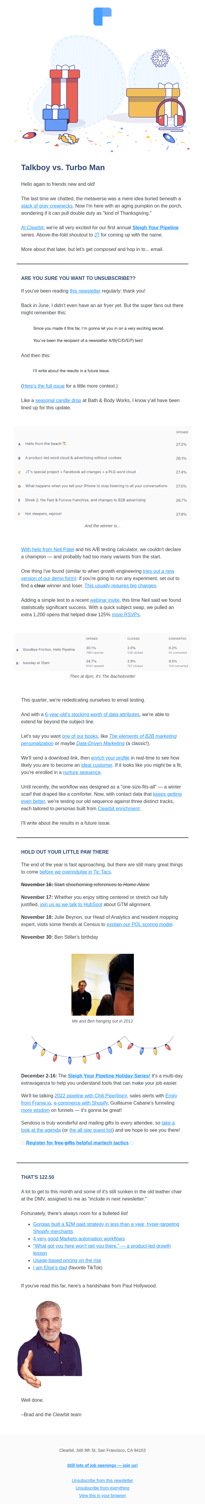 SUBJECT LINE TEST from Clearbit - Desktop Email View | Really Good Emails