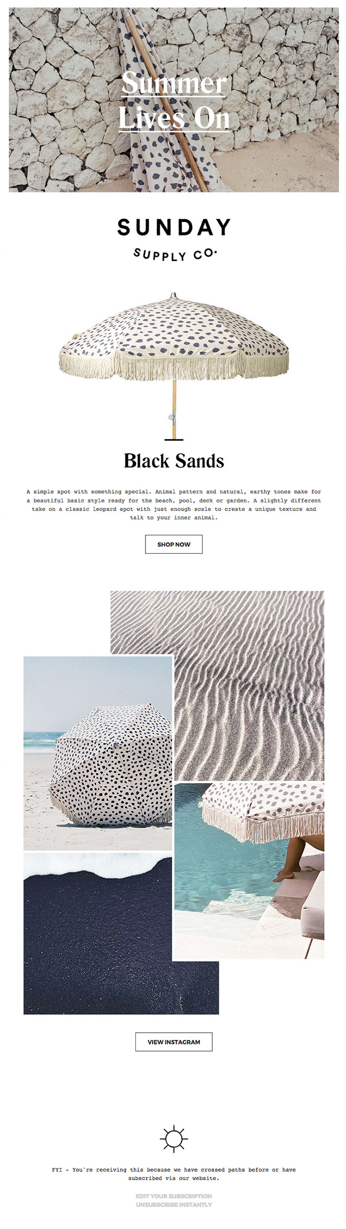 Summer Lives On ☼ Black Sands Beach Umbrella
