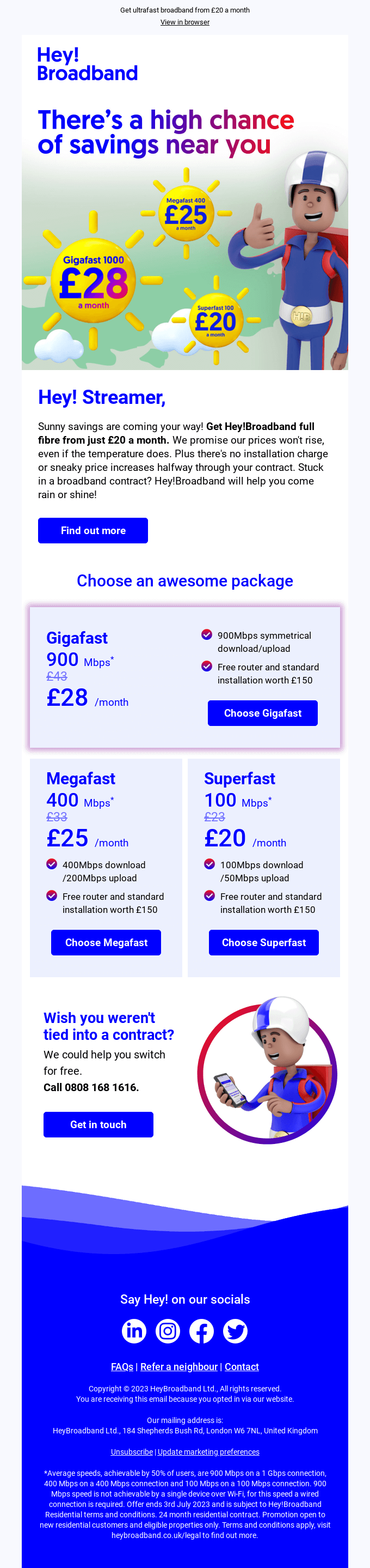 Switch to Hey!Broadband full fibre