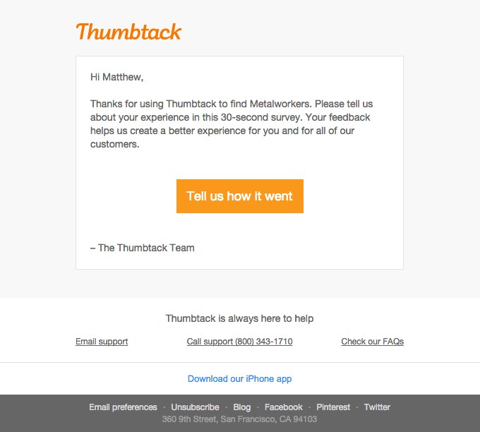 Tell us what you think of Thumbtack in 30 seconds