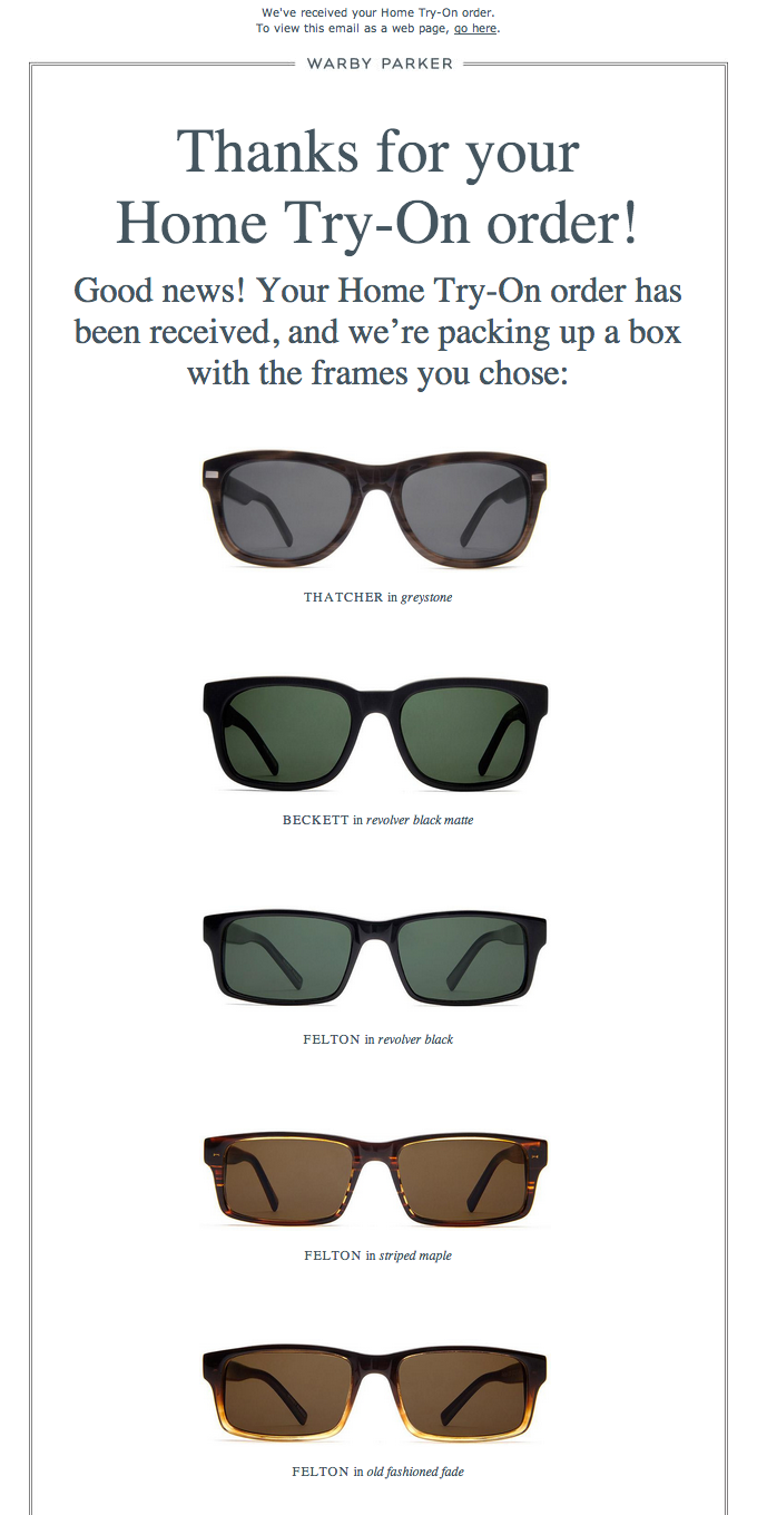 Thank you for your Order Email Design from Warby Parker