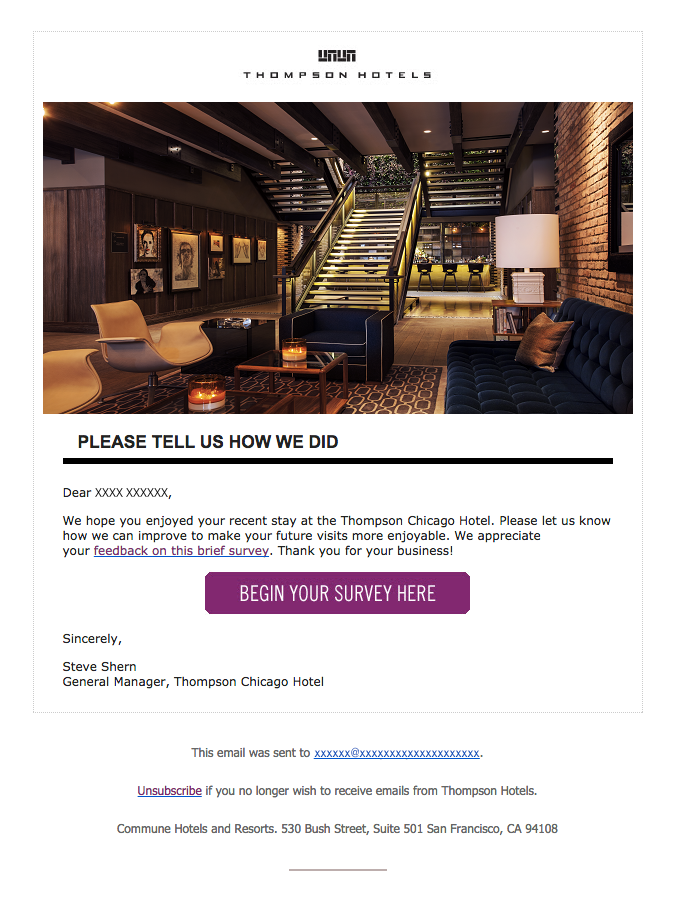 Thompson Chicago Hotel – Thank You for Your Recent Stay