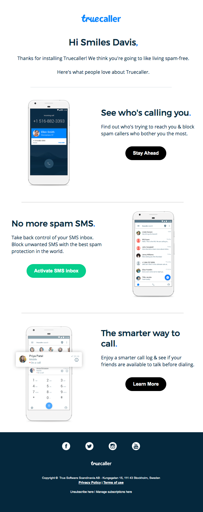 Thanks for installing Truecaller!